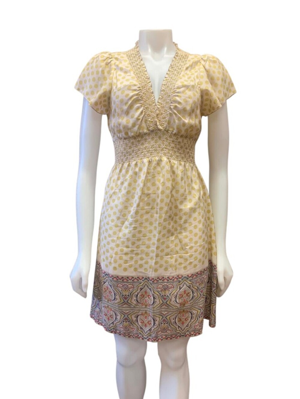 BCBG Max Azria EUC Y2K Silk Bohemian Polka Dot Dress, Size Small